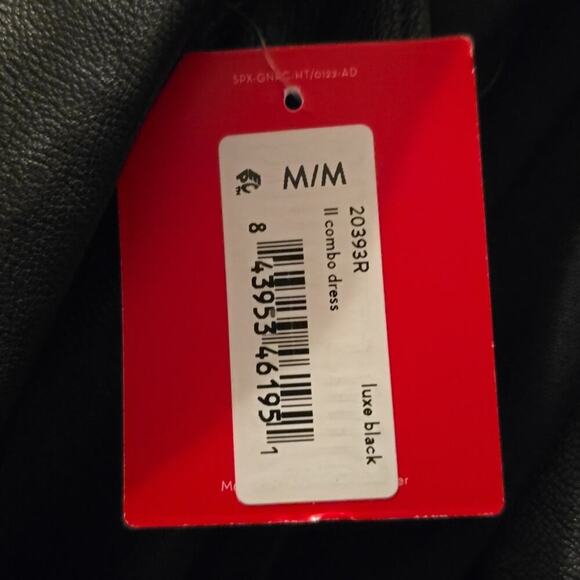 Spanx Leather Like Mixed Media Fitted Sheath Dress Size Medium M Black new! - Picture 8 of 12